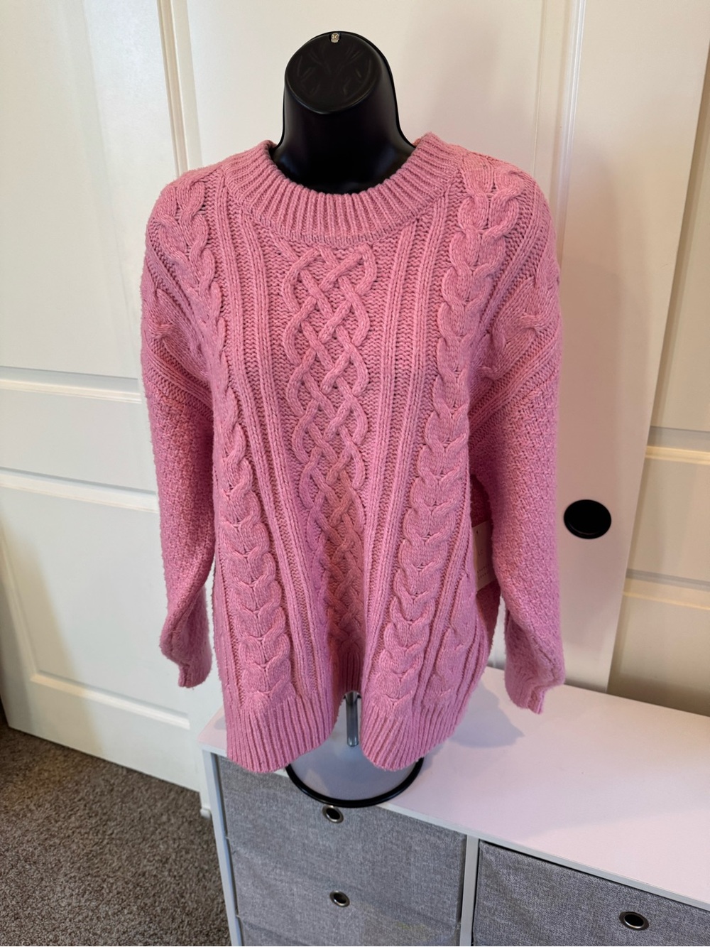LC Lauren Conrad Rose Pink Cable Crewneck Sweater